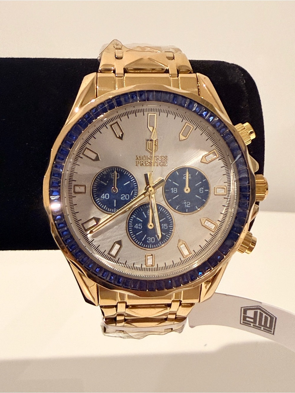 Montres Prestige Gold Men's Chronograph Watch with Blue Accents